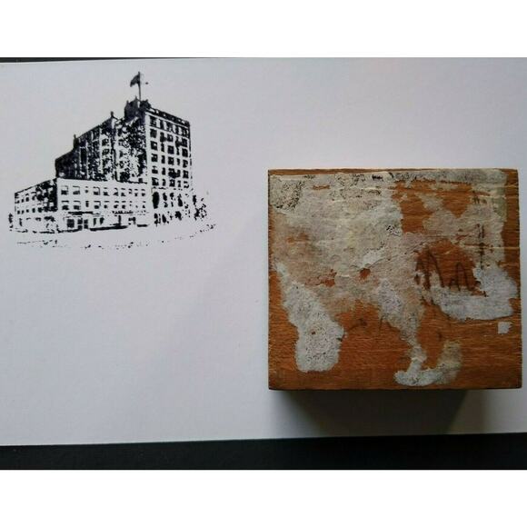 Vintage Metal Wood Old Printers Stamp Plate Building Atlantic City New Jersey - Picture 5 of 6